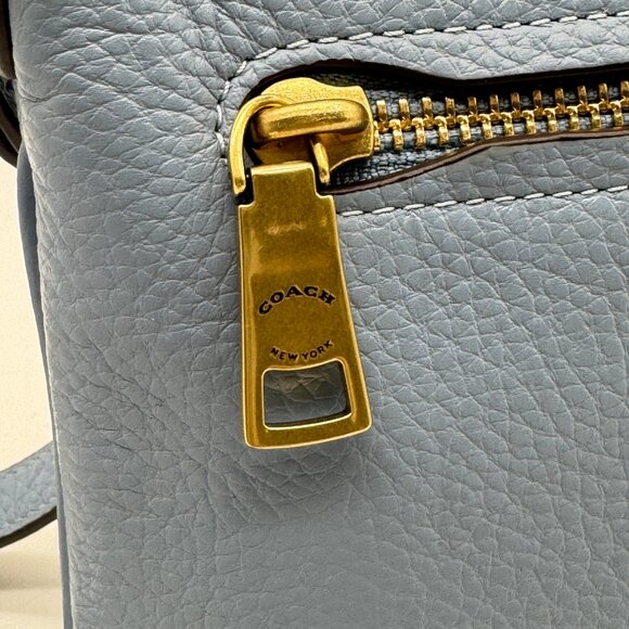 COACH Legacy zip top pebbled leather small crossbody bag - Bluebell/ Light blue - Picture 10 of 11